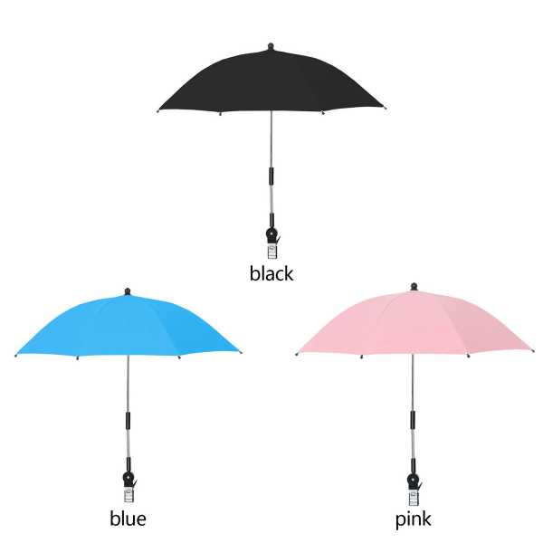 Bærbar stolparaply med klemme - Justerbar højde og universel pasform (55 cm paraplyhøjde, 80 cm overdækningsdiameter) black