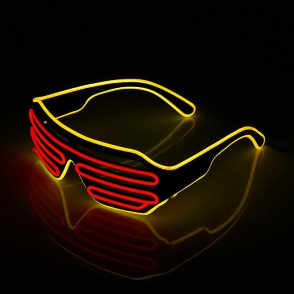Neon Rave glasögon (gul+röd) trådblinkande LED-solglasögon lyser upp DJ-kostymer för fest, 80-tal, EDM, Halloween