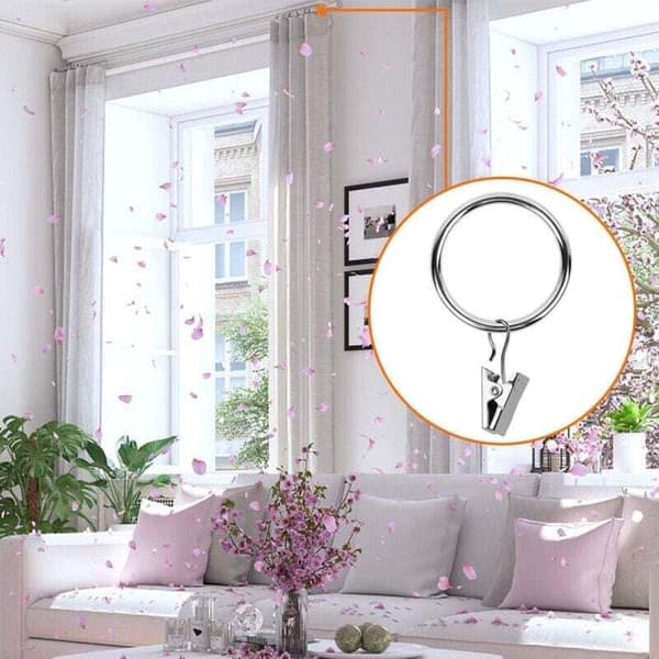 30 st Gardinringar med Clips, Starka Draperiklämmor, Krokar för Spännstångsfäste - Silver