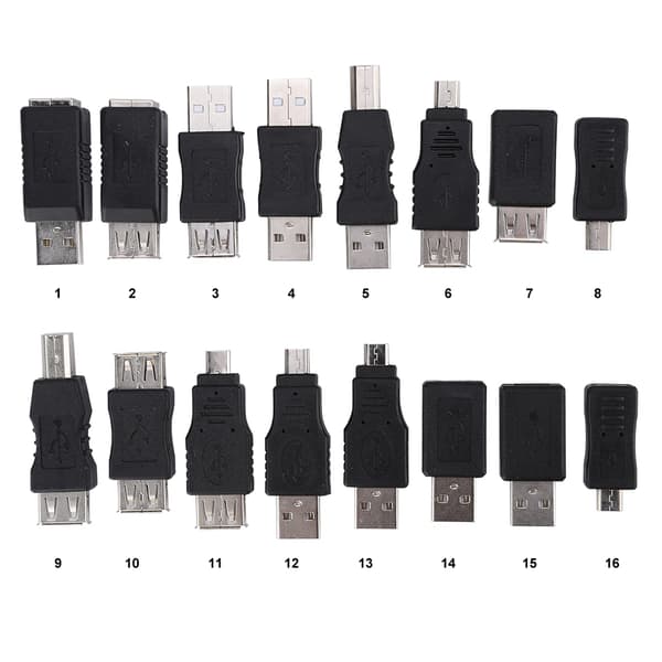 16 st multifunktionell USB2.0-adapteromvandlare USB hane till hona Micro USB