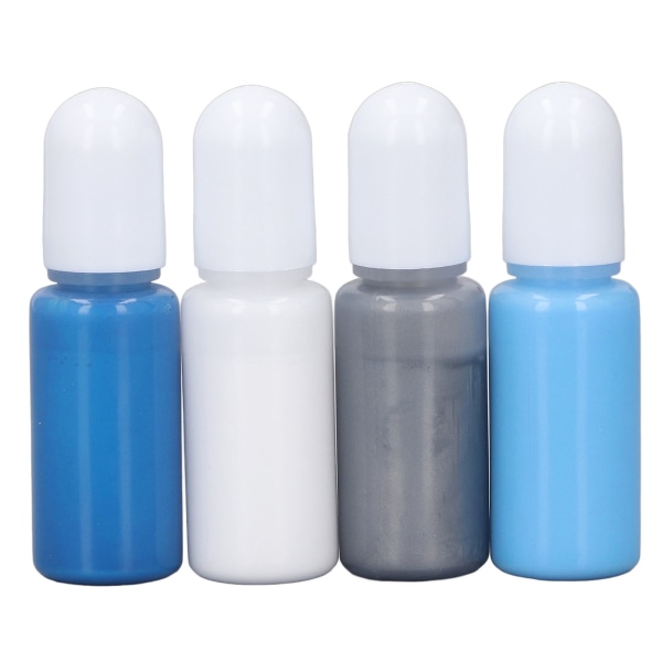 Epoksyharpikspigmentsett med høy konsentrasjon - 4 farger for smykkefremstilling, støping og figurer - Marineblå, grå, hvit, lyseblå