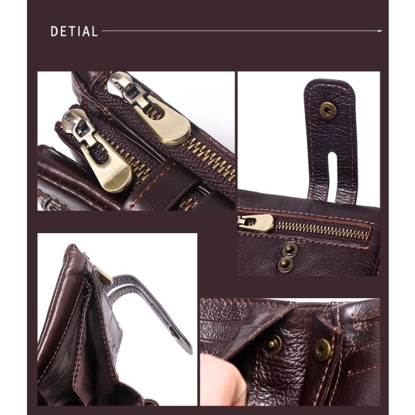 Herrplånbok RFID blockerad läderplånbok (brun) med myntficka med dragkedja Kreditkortshållare Stöldskyddsplånbok