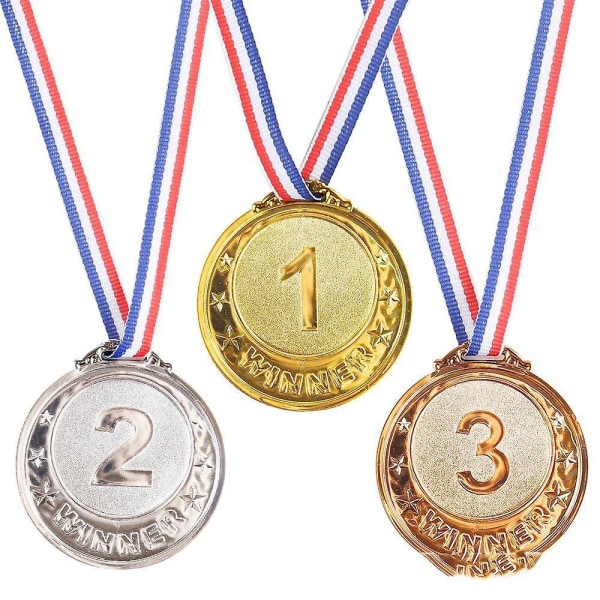 6,5 cm podiummedaljesett med halskjede, gull sølv og bronse - ideell for seire, sport og fester