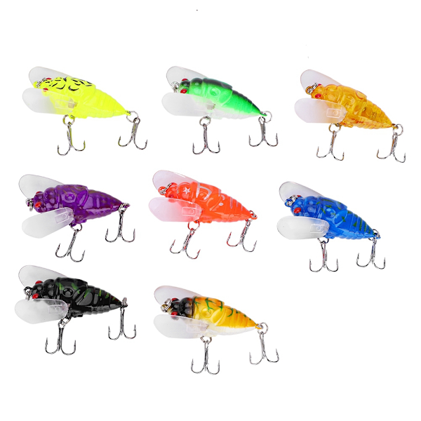 8 färger färgglad mjuk cikadaform 5cm/6g Simulering av fiskbeten Beten Fiskebete med krokar
