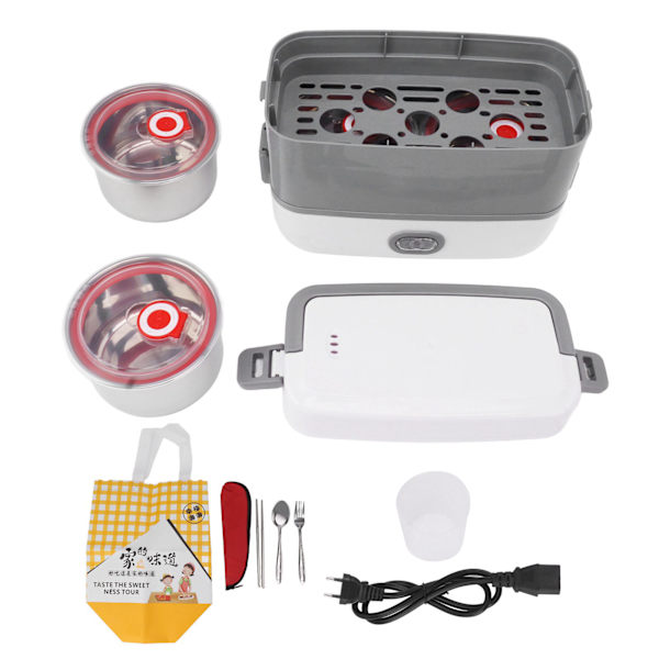 Elektrisk lunchlåda 2 lager 4 rostfritt stål innerfoder bärbar läckagesäker uppvärmd lunchlåda för kontor resor 110‑220V EU-kontakt