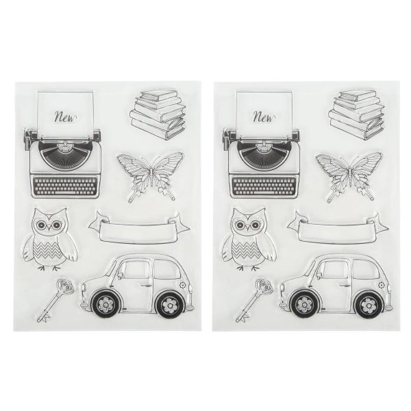 2 stk DIY Transparente Stempler Klare Avtrykk Skrivemaskin Bil Ugle Mønstre Silikon Klare Stempler Segl for DIY Fotoalbum