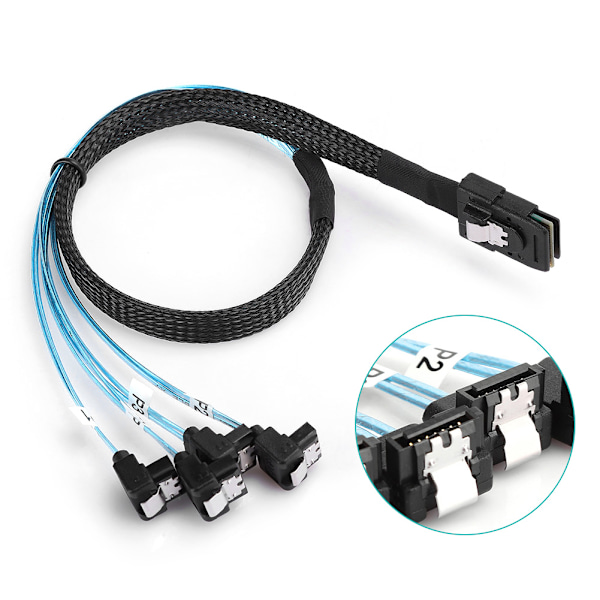 Harddisk Kabel Datatilbehør Serverkabel Mini SAS 36-Pin TIL 4SATA 90° 0,5-Meter 0,5 meter