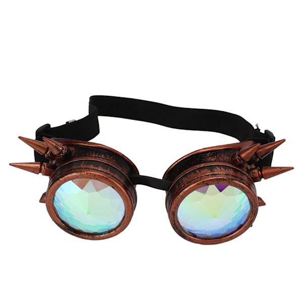 Halloween Kaleidoscope Rave Goggles Rainbow Crystal Lenses Adjustable Trippy Psychedelic Steampunk Goggles Purple Bronze