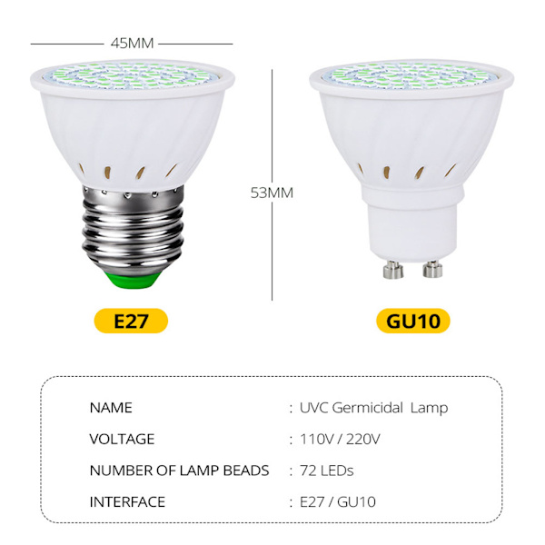 LED UV-lampe LED-pære UVC-deodorantlampe