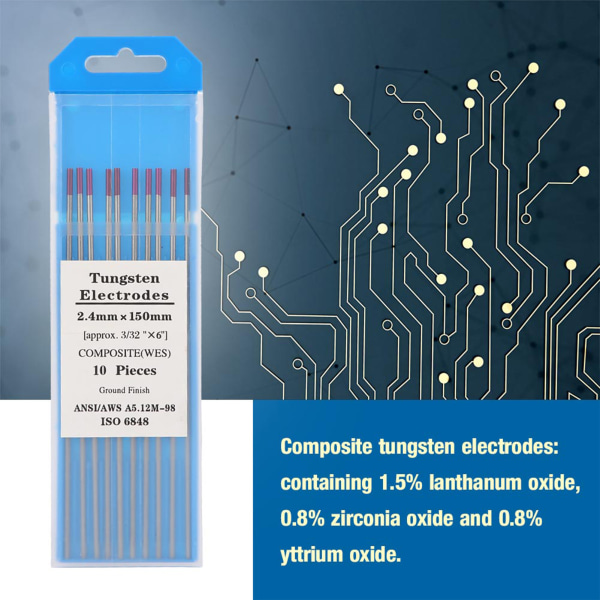 Tig Welding Composite Tungsten Elektroder 2,4 * 150 mm (WES Lila) 10-pack