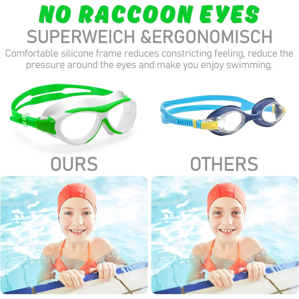 Svømmebriller for barn - Justerbar størrelse - Svømmebriller for jenter - 180° vid visningsvinkel - Anti-tåke - UV-beskyttelse - for barn med nål