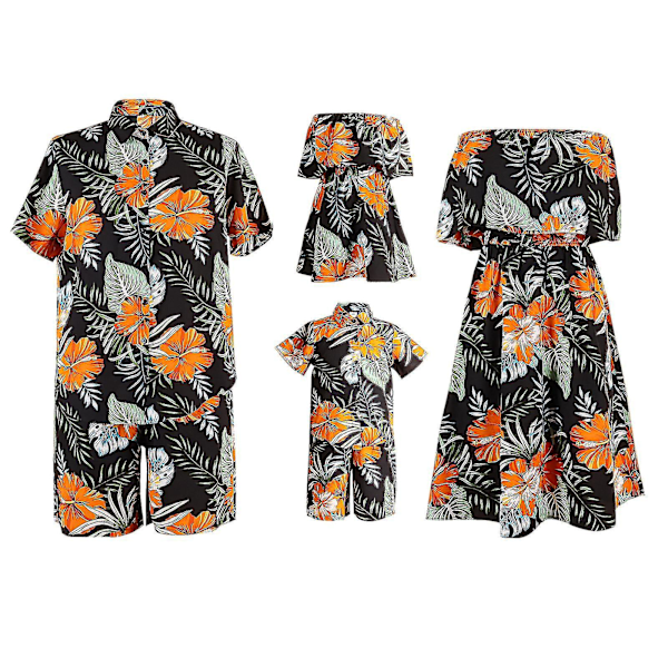 Hawaiian Luau Matchende Familie Outfits - Blomstrende Sort Mor-XL