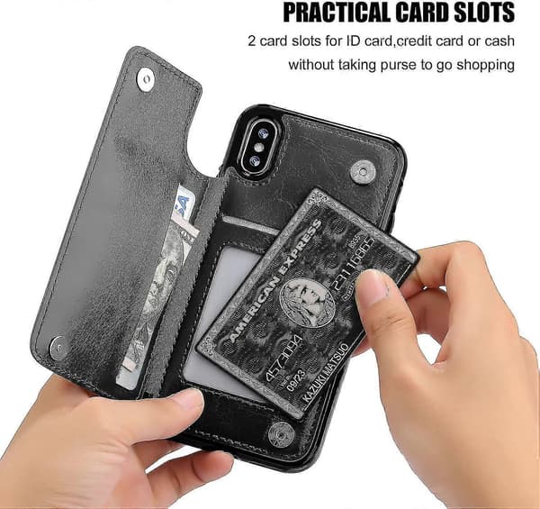 Iphone Xs Iphone X Wallet Case With Card Holder, Double Magnetic Closure - Black