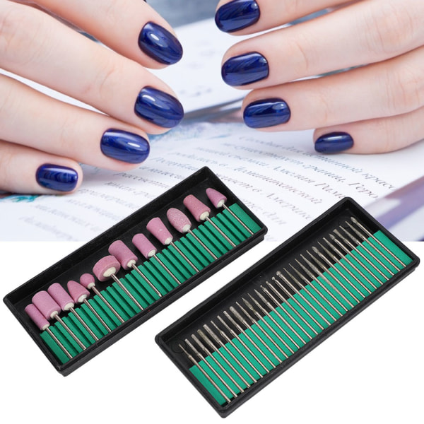 Nagelborr Bits Nålsats Nagelpolering Burr Manikyr Pedikyr Tillbehör Verktyg(12+30st )