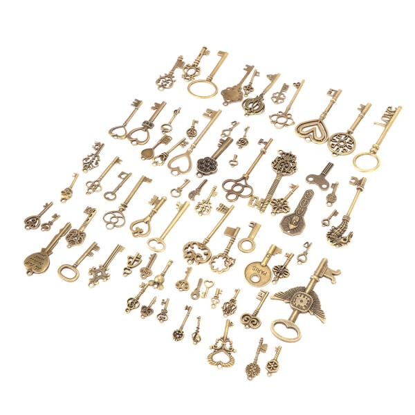 Vintage bronse nøkkelanheng for DIY håndverk - 70 stk stiler