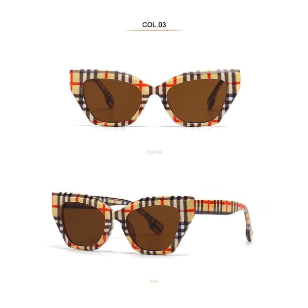 Retro mote-solbriller med kattøyefarge – rutete kaffefarge, nye retrosolbriller, premium følelsestrend