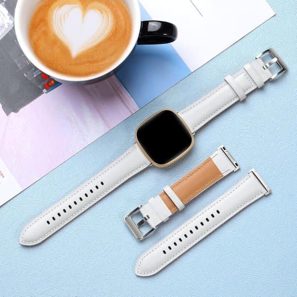Læderrem kompatibel med Fitbit Versa 3/Fitbit Sense 2/Sense-rem, elegant erstatningsrem i ægte læder, hvid