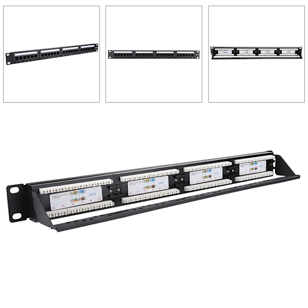 24 Port Monterbart Data Patch Panel Høyhastighets CAT6 CAT-6 Nettverkskabel Rack