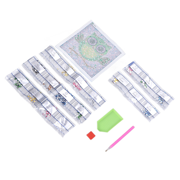 Rhinestone Maleri Kit Tegneserie Ugle Mønster Skinnende Utsøkt 5D Høyoppløselig Utskrift DIY Maleri Kunst 17x17cm