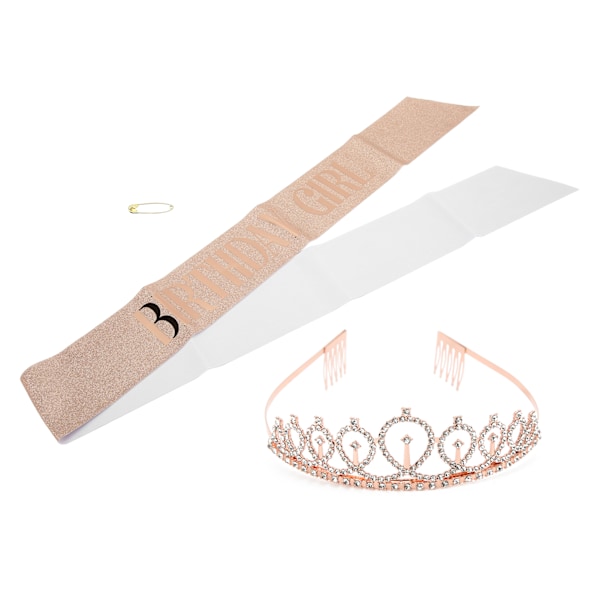 Syntymäpäivä Tiara Tyttöjen Ruusukultainen Kristallinen Syntymäpäiväkruunu Tiara ja Vyö Koristelahja Juhliin
