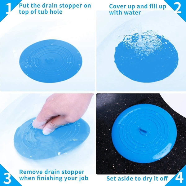Universal avløpsplugg i silikon for kjøkken, bad og vaskeservanter - sett med 2 blå 15 cm diameter servantstoppere