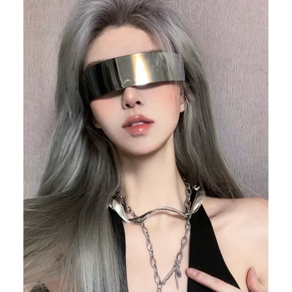 Futuristic Sunglasses Y2K Space Cyclops Wrap Around Glasses Rimless Transparent Mirror Lens