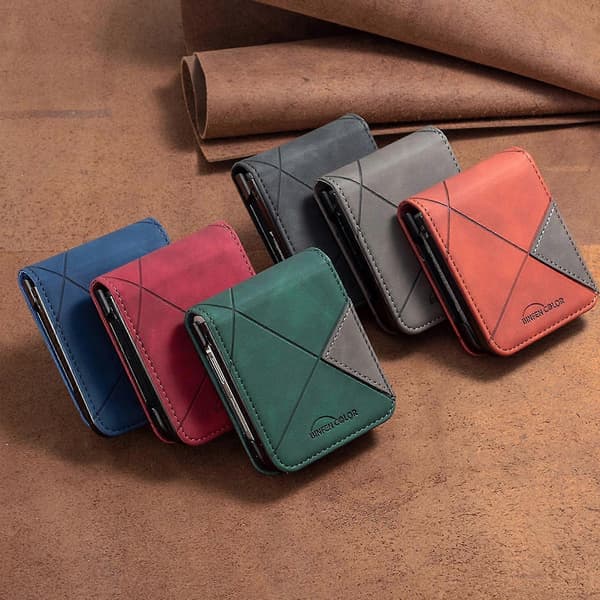 Geometric Pattern Case Compatible With Samsung Galaxy Z Flip 4, Hard PC Frame + Shockproof PU Leather Cover