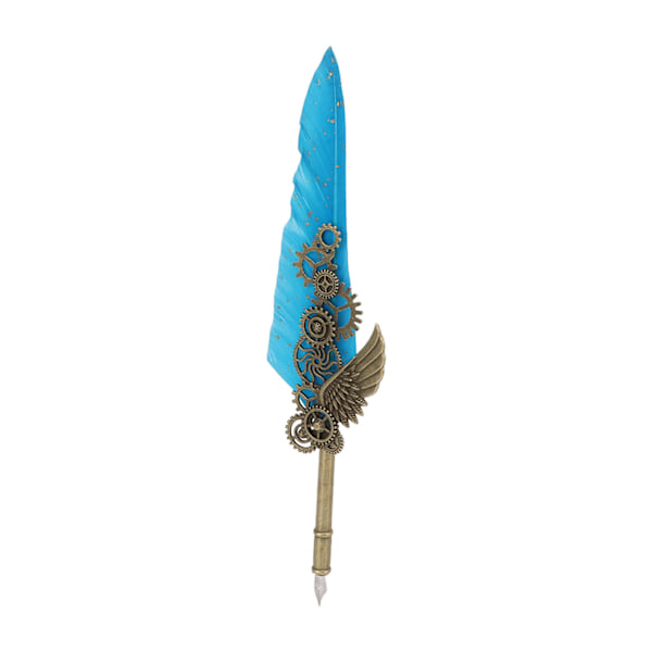 Fjerpennesæt Retro Elegant Vintage Stil Rustfrit Stål Nib Slidstærk Kalligrafipennesæt Søblå Fjerpen