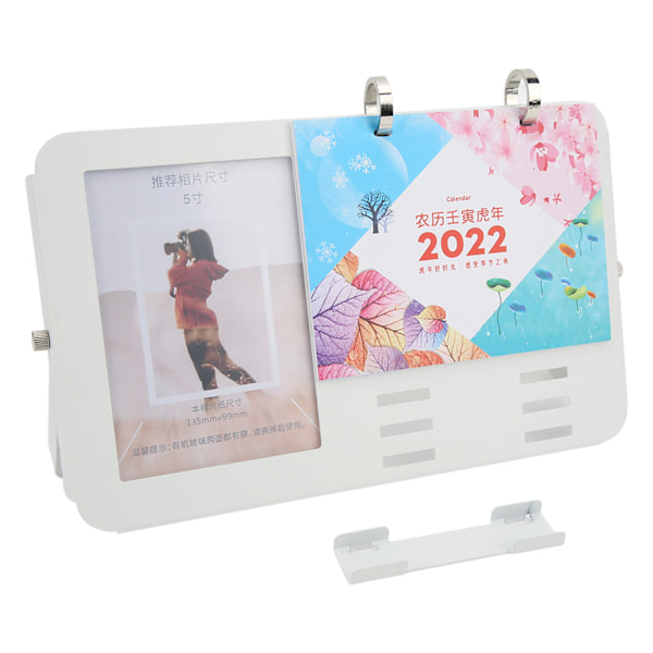 2022 Kalender 16x26cm Cirkulär Enkel Skrivbordskalender i Metall med 13cm Bilderram för Skrivbord Kontor Hem