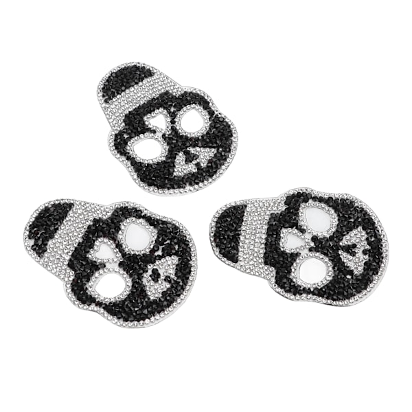 3 st Strykmärken Svart Dödskalle DIY Glänsande Dekorativa Strass Material Sömnad Coola Märken för Klänningar Hattar