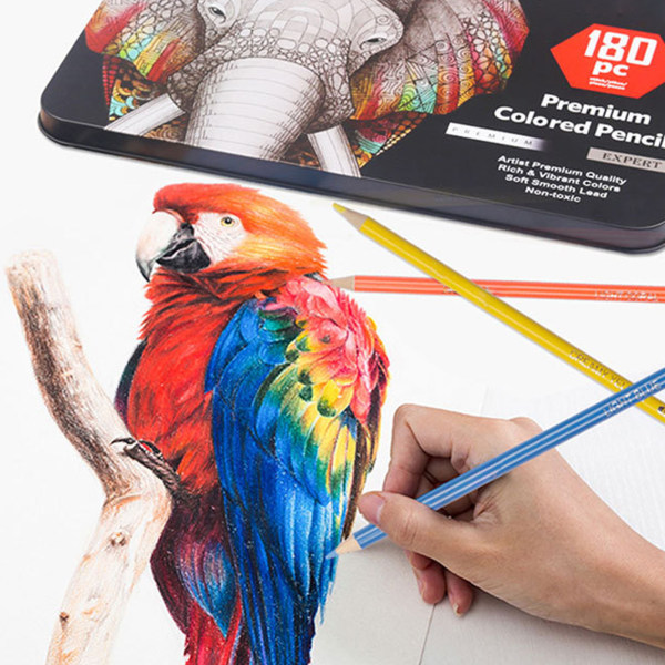 180 st färgpennor set Professionella vuxna målning Rita skissverktyg med järnlåda