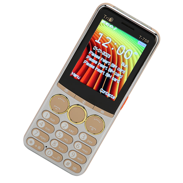 T 758 GSM Lukitsematon Matkapuhelin 2,8 Tuuman Näytöllä, 3200mAh Akulla, Isoilla Painikkeilla ja Kovalla Äänenvoimakkuudella Seniori-ikäisille, 100‑240V Kulta EU-pistoke