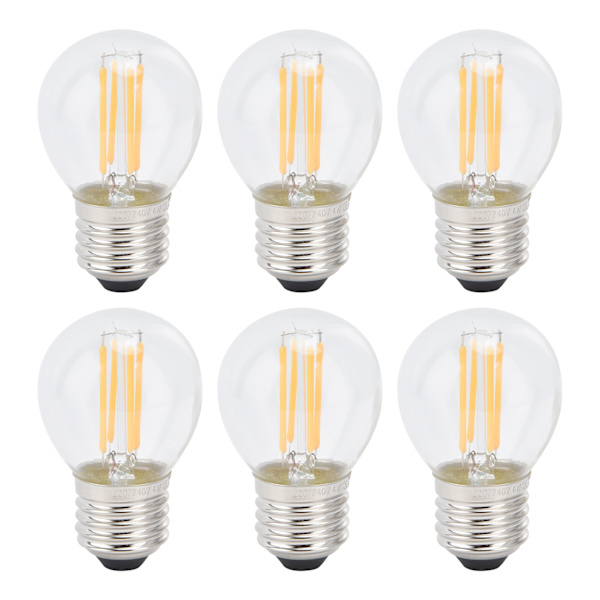 6 stk. G45 E27 LED-pære Transparent dæmpbar glødetrådspære til lysekrone bordlamper varmt lys 4W 220V