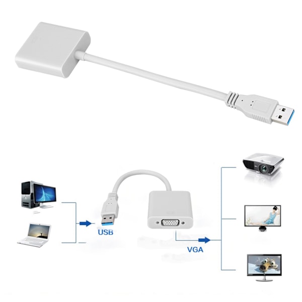 USB 3.0 till VGA Adapterkabel för Win 7/8 System (Vit)
