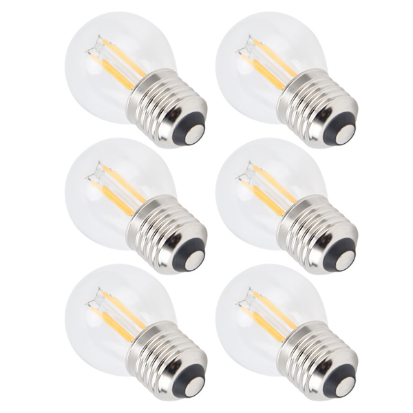 6 stk. G45 E27 LED-pære Transparent dæmpbar glødetrådspære til lysekrone bordlamper varmt lys 4W 220V