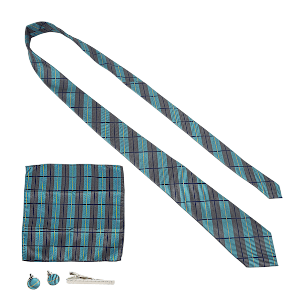 6-delt slipssett for menn, klassisk stripet slips med lommetørkle, 2 mansjettknapper, slipsnål, gaveeske, slipssett for bryllup og forretninger
