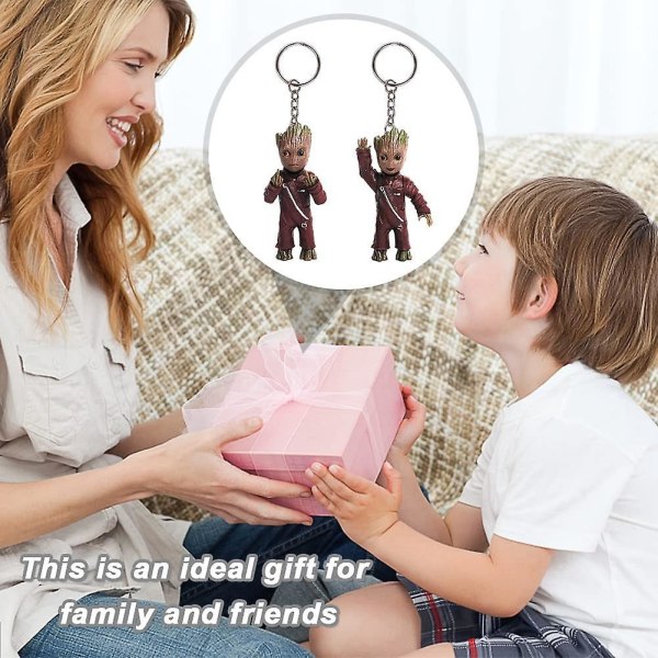 Cartoon Baby Groot nøglering sæt - 3D Kid figur nøglering vedhæng til børn taske indretning