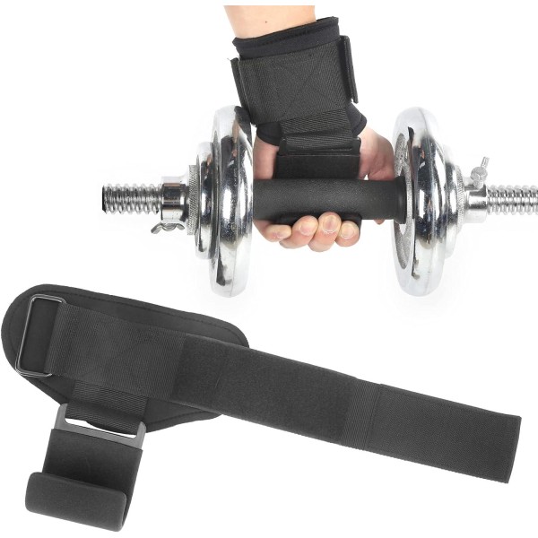 Et par krog håndledsstropper (sort), justerbare vægtløftningsstropper, krog vægtløftningsstropper, velegnet til træning i gymnastik