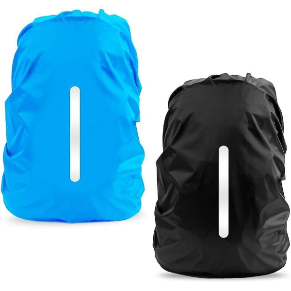 Vandtæt rygsæk regnslag med reflekterende stribe og justerbart spænde - størrelse M (26-40L), blå og sort