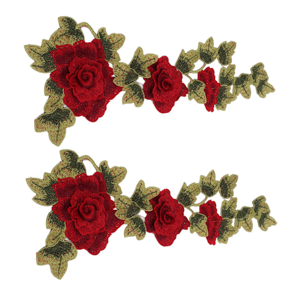 2 st Röda Blomsterbroderade Märken Delikata Blomdetaljer Stark Färg Stryk På Märken för Kläder Handväskor Hattar Byxor