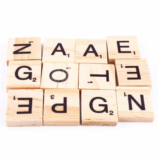 Pusselplattor i trä alfabet - 100 st | Bokstäver och siffror | Stavning och hängsmycken