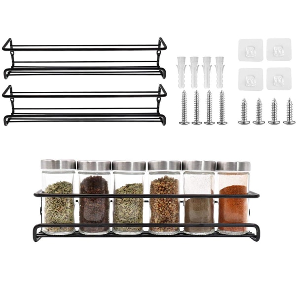 Sæt med 2 væghængte krydderihylder (29×6,5 cm, sort), velegnet til køkkenskabe, spisekammer, skabslåger, robust hængende organizer.