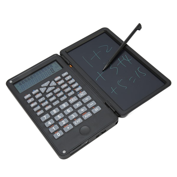 Lommeregner med notesblok, bærbar, 10 cifre LCD-display, videnskabelig lommeregner til skole, kontor, møder og familie, sort