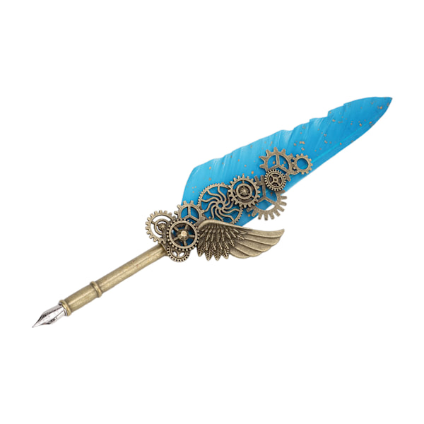 Fjerpennesæt Retro Elegant Vintage Stil Rustfrit Stål Nib Slidstærk Kalligrafipennesæt Søblå Fjerpen