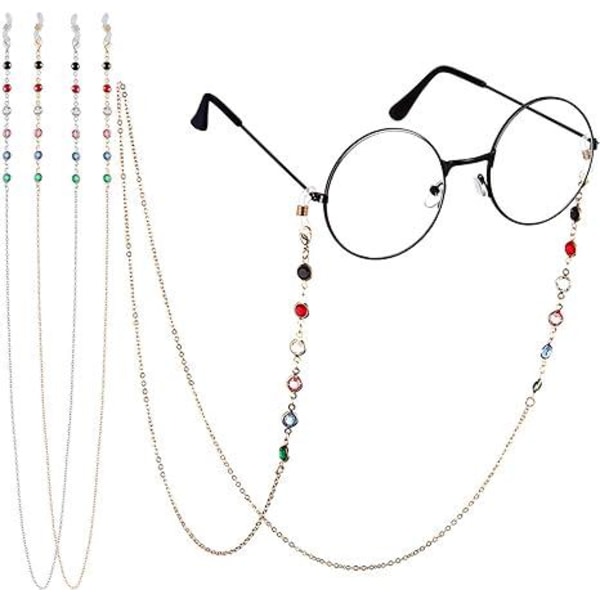 Sæt med 2 guld+sølv perler til solbrillekæder med læsekæde, brilleholder og fikseringssnor
