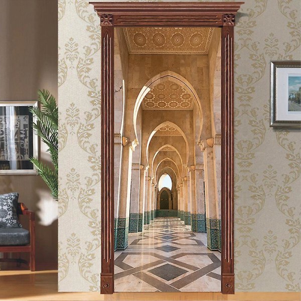 77x200cm 3D moske korridor dørklistermærke Vinkælder Fotovægmaleri Tapet Soveværelse Badeværelse