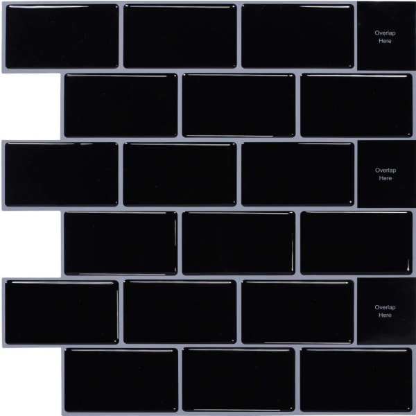 2-delers svart (30,5 x 30,5 cm) 3d selvklebende veggflis-klistremerke selvklebende sprut-klistremerke for kjøkken