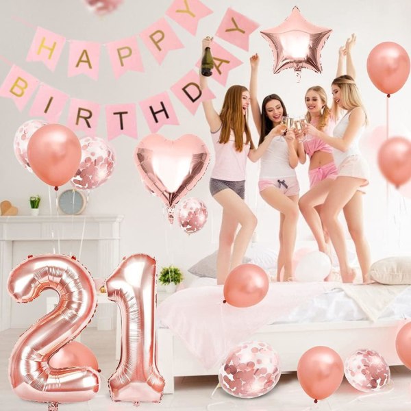 Flicka 21:a födelsedag ballong, roséguld 21:a födelsedag ballonger, flicka 21:a ballong, rosa guld födelsedag ballonger, flicka 21:a födelsedag fest dekoration