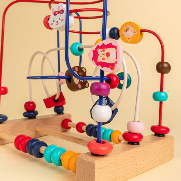 Wooden Animal Bead Maze Roller Coaster Leke for småbarn