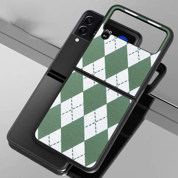 Geometric Rhombus Case Compatible with Samsung Galaxy Z Flip 4, PC Frame & PU Leather Shockproof Protective Cover